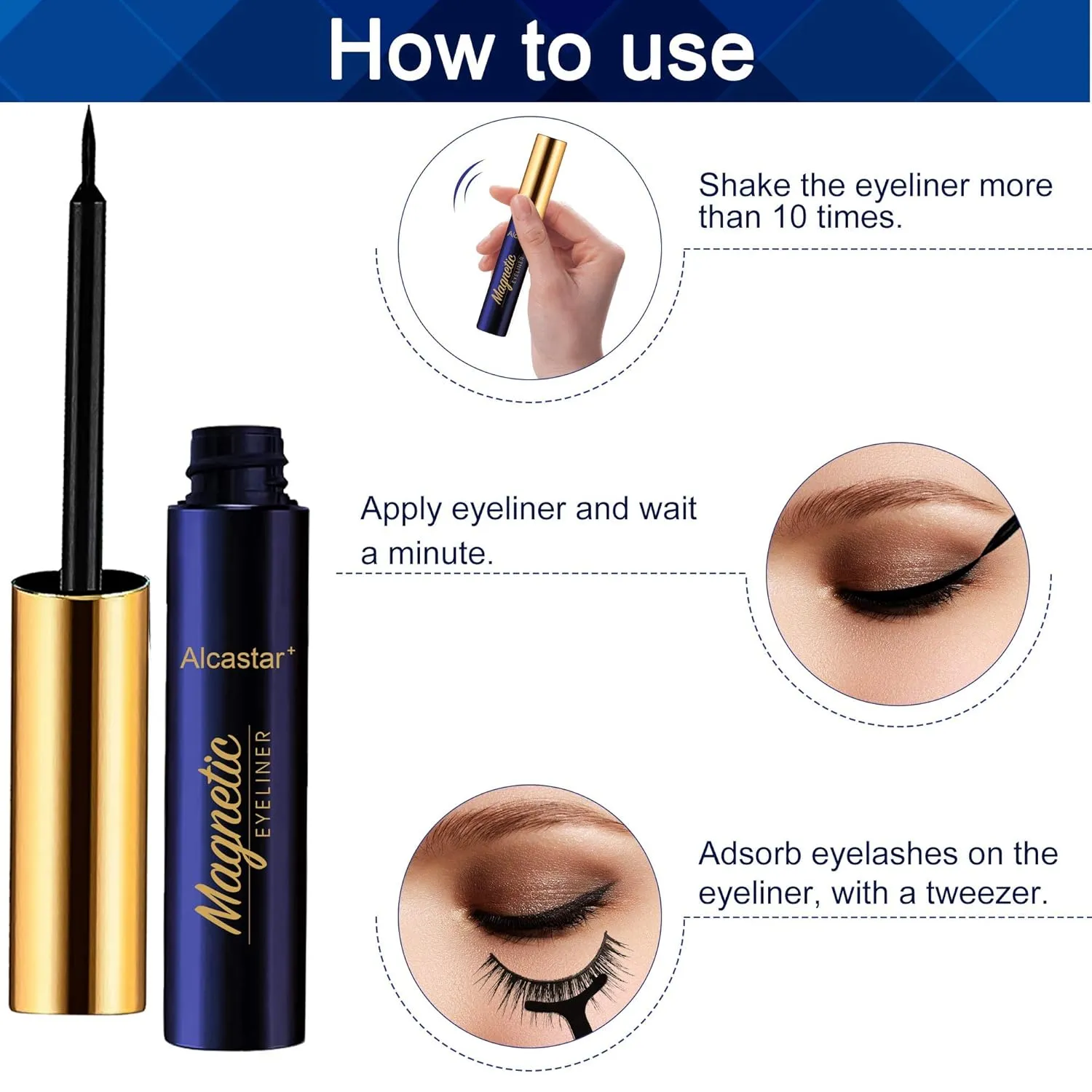 Alcastar Magnetic Eyelashes with Eyeliner Kit, Magnetic Lashes Natural Looking with, Long Lasting, Easy Apply,Cruelty-Free. (BG-3D layered-7-259)