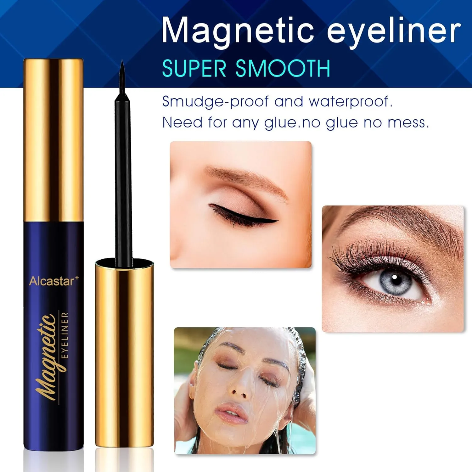 Alcastar Magnetic Eyelashes with Eyeliner Kit, Magnetic Lashes Natural Looking with, Long Lasting, Easy Apply,Cruelty-Free. (BG-3D layered-7-259)