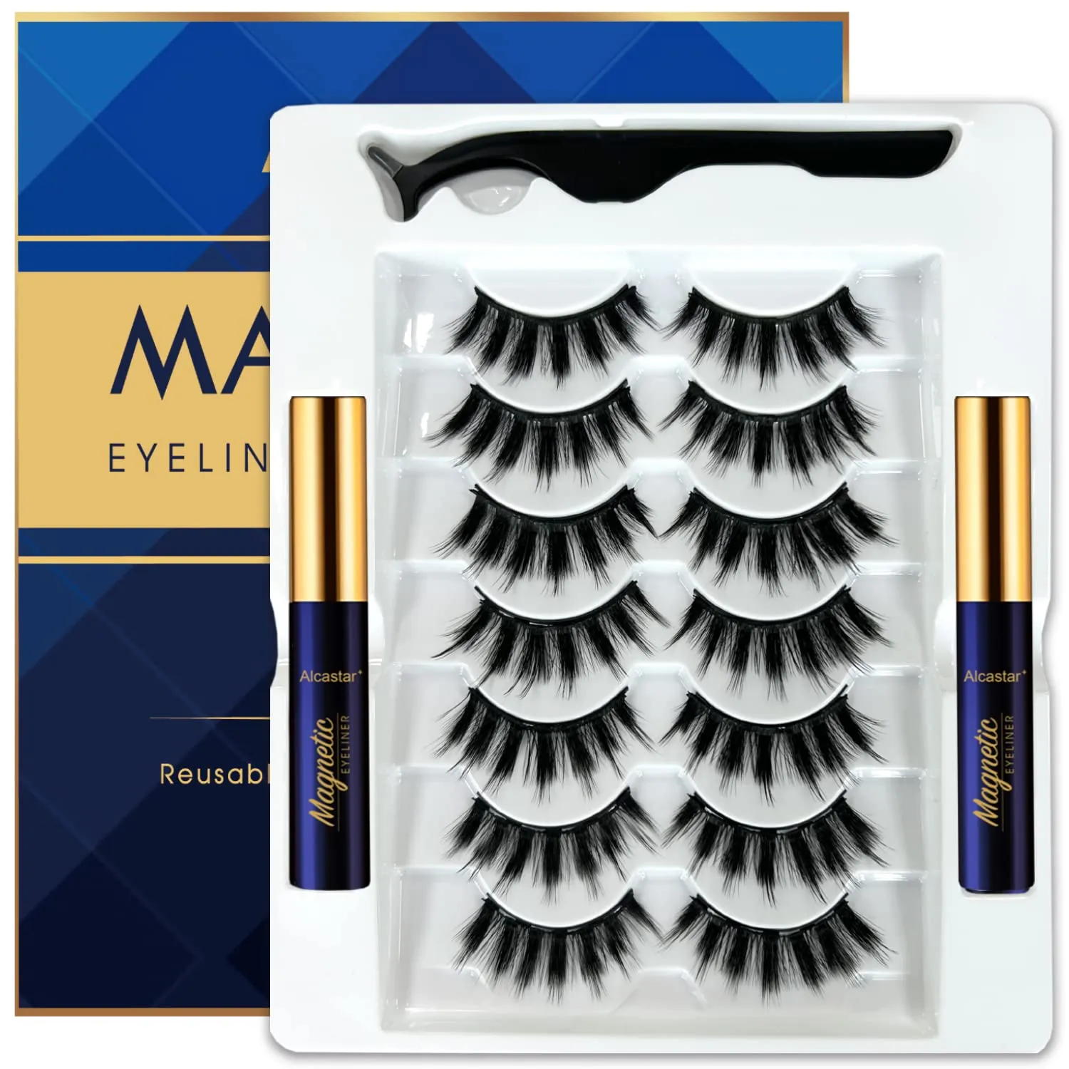 Alcastar Magnetic Eyelashes with Eyeliner Kit, Magnetic Lashes Natural Looking with, Long Lasting, Easy Apply,Cruelty-Free. (BG-3D layered-7-259)