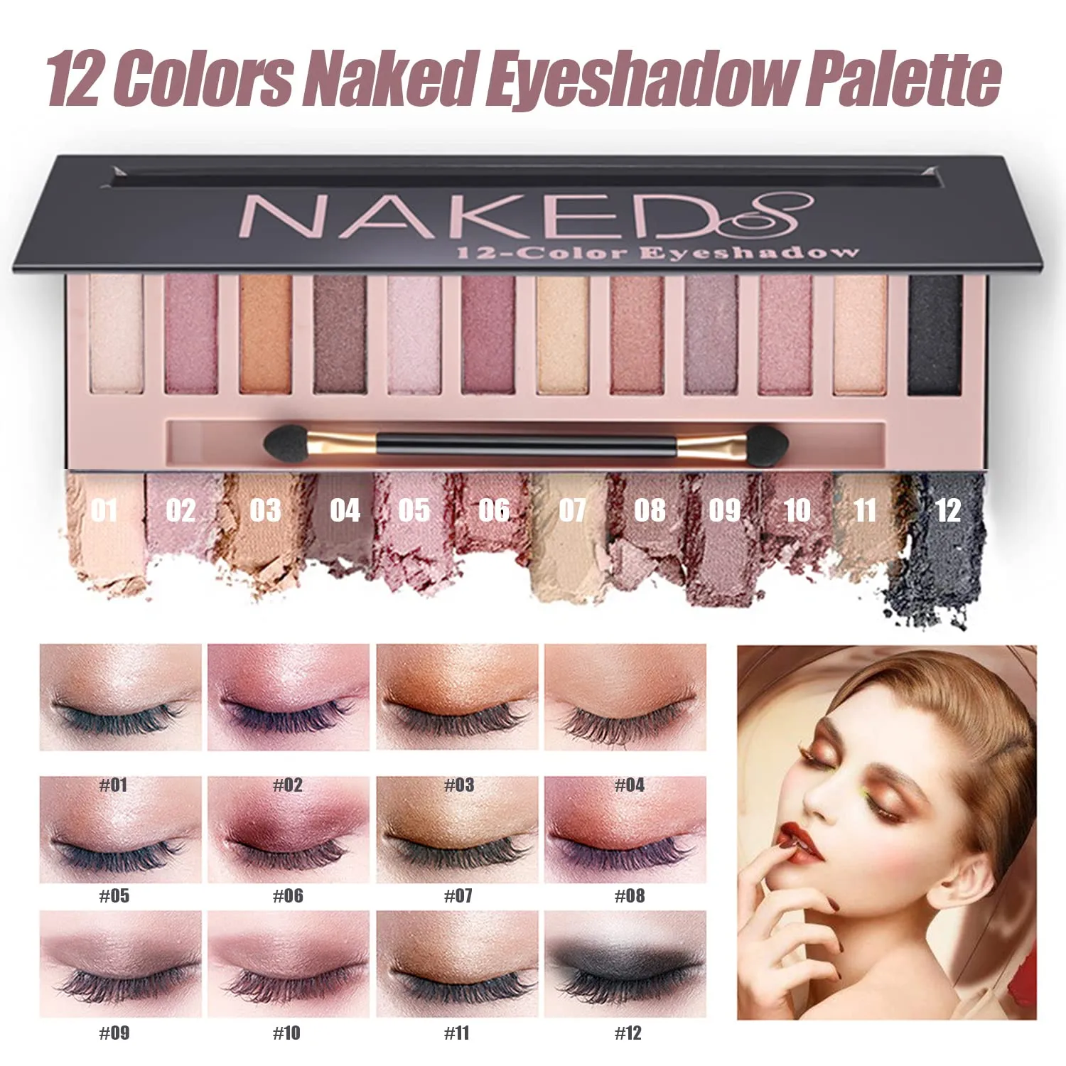 All In One Naked Eyeshadow Palette, Nude & Beige Liquid Foundation, Face Primer, Lipstick Set, Eyebrow Soap Kit, Winged Eyeliner Stamp, Makeup Brush, Makeup Sponges