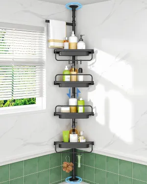 ALLZONE Rustproof Shower Caddy Corner for Bathroom,Bathtub Storage Organizer for Shampoo Accessories,4-Tier Adjustable Shelves with Tension Pole, 39 to 113 Inch, Black