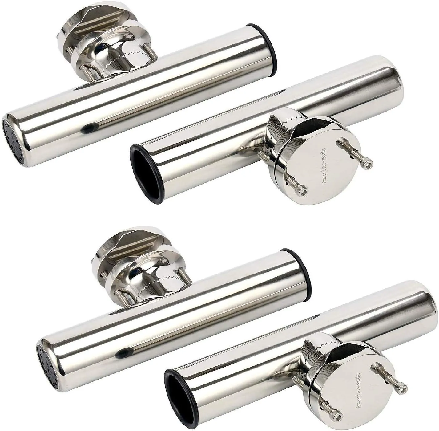 Amarine-made 4Pcs Boat Rod Holder, Stainless Rail Mount Clamp on Fishing Rod Holder, Adjustable Fishing Pole Holder for Rails 1-1/4" to 2"