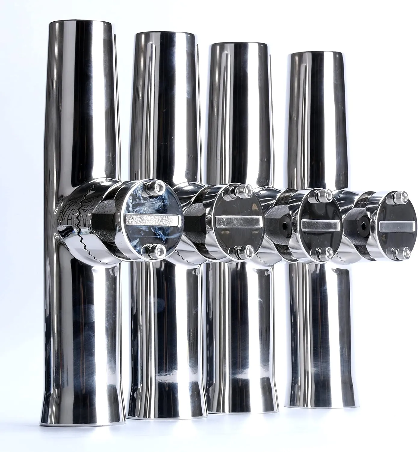 Amarine Made 4Pcs Fishing Rod Holder, Stainless Steel Rail Mount Fishing Pole Holders, Tournament Style Clamp on Rod Holder for Rails 1" to 1-1/4"