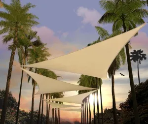 Amgo 10' x 10' x 10' Beige Triangle Sun Shade Sail UPF50  Canopy Awning AGSLT, 95% UV Blockage, Water & Air Permeable, 200GSM Heavy Duty Commercial and Residential (We Make Custom Sizes)