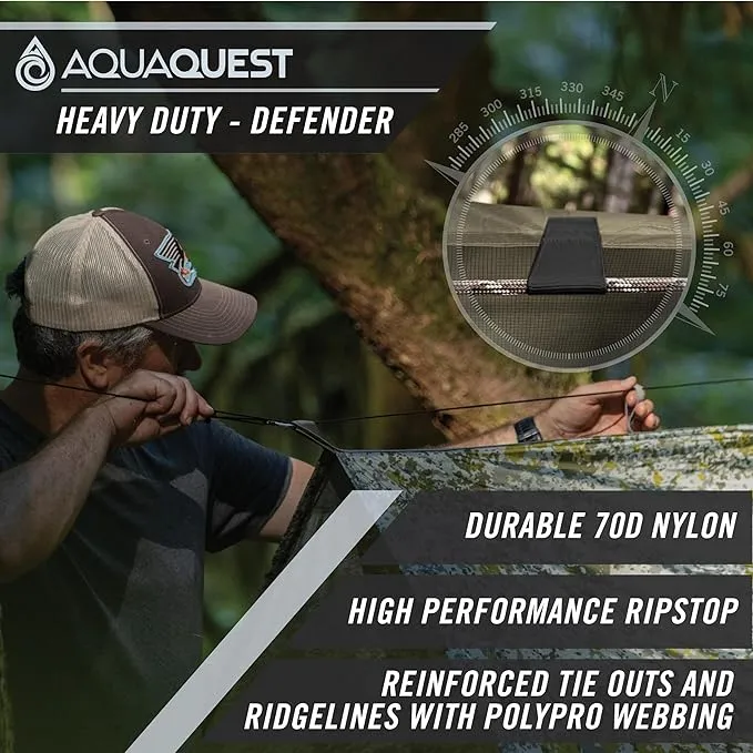 AquaQuest Defender Camping Tarp - Heavy Duty Tent Shelter or Rain Fly - Waterproof Camping Essentials for Hiking, Bushcraft & Hammock, 20 x 13 ft, Forester Green