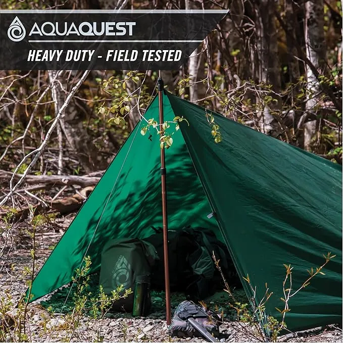 AquaQuest Defender Camping Tarp - Heavy Duty Tent Shelter or Rain Fly - Waterproof Camping Essentials for Hiking, Bushcraft & Hammock, 20 x 13 ft, Forester Green