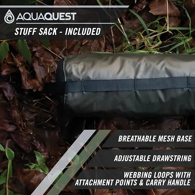 AquaQuest Safari Camping Tarp - Lightweight Durable Rain Fly - Waterproof Camping Essentials for Hiking, Backpacking & Hammock, 10 x 7 ft, Olive Drab Kit
