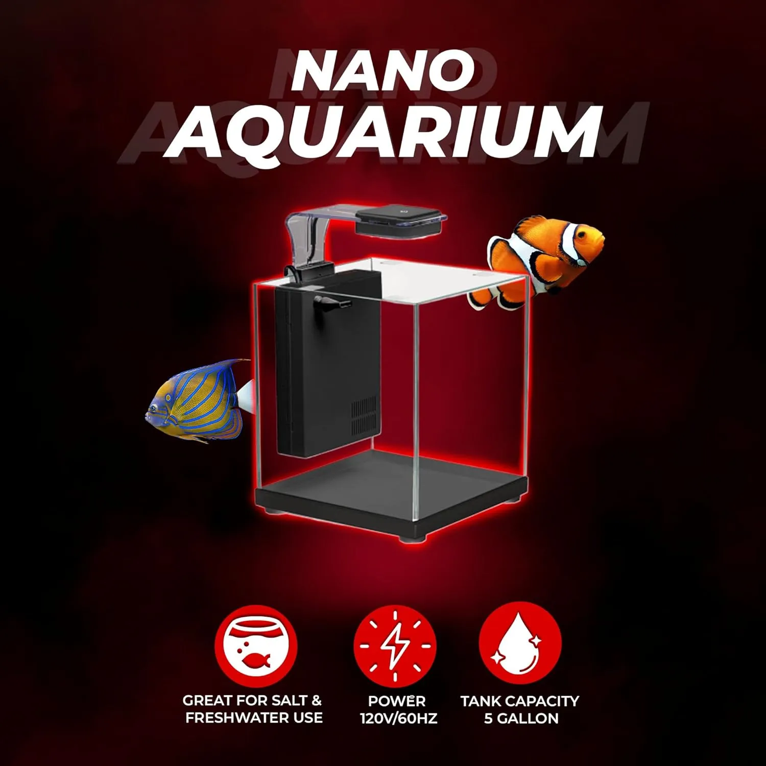 Aquatop Pisces Bullet Shaped Glass Aquarium - Nano Aquarium Kit, for Salt & Freshwater Fish Tanks - Mechanical, Chemical & Biological Filtration