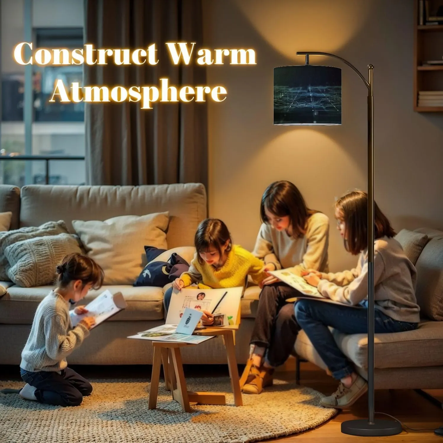Arc Floor Lamps Geology Terrain Data telemetry Engineer Topography Contour Lines 3D Modern LED Adjustable Lampshade Standing Light for Living Room Reading Bedroom Office