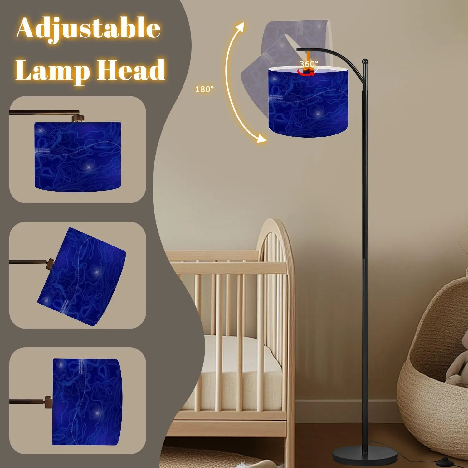 Arc Floor Lamps Ocean Topographic line map Curvy Wave isolines Sea Depth Topographic Modern LED Adjustable Lampshade Standing Light for Living Room Reading Bedroom Office