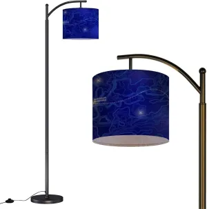 Arc Floor Lamps Ocean Topographic line map Curvy Wave isolines Sea Depth Topographic Modern LED Adjustable Lampshade Standing Light for Living Room Reading Bedroom Office
