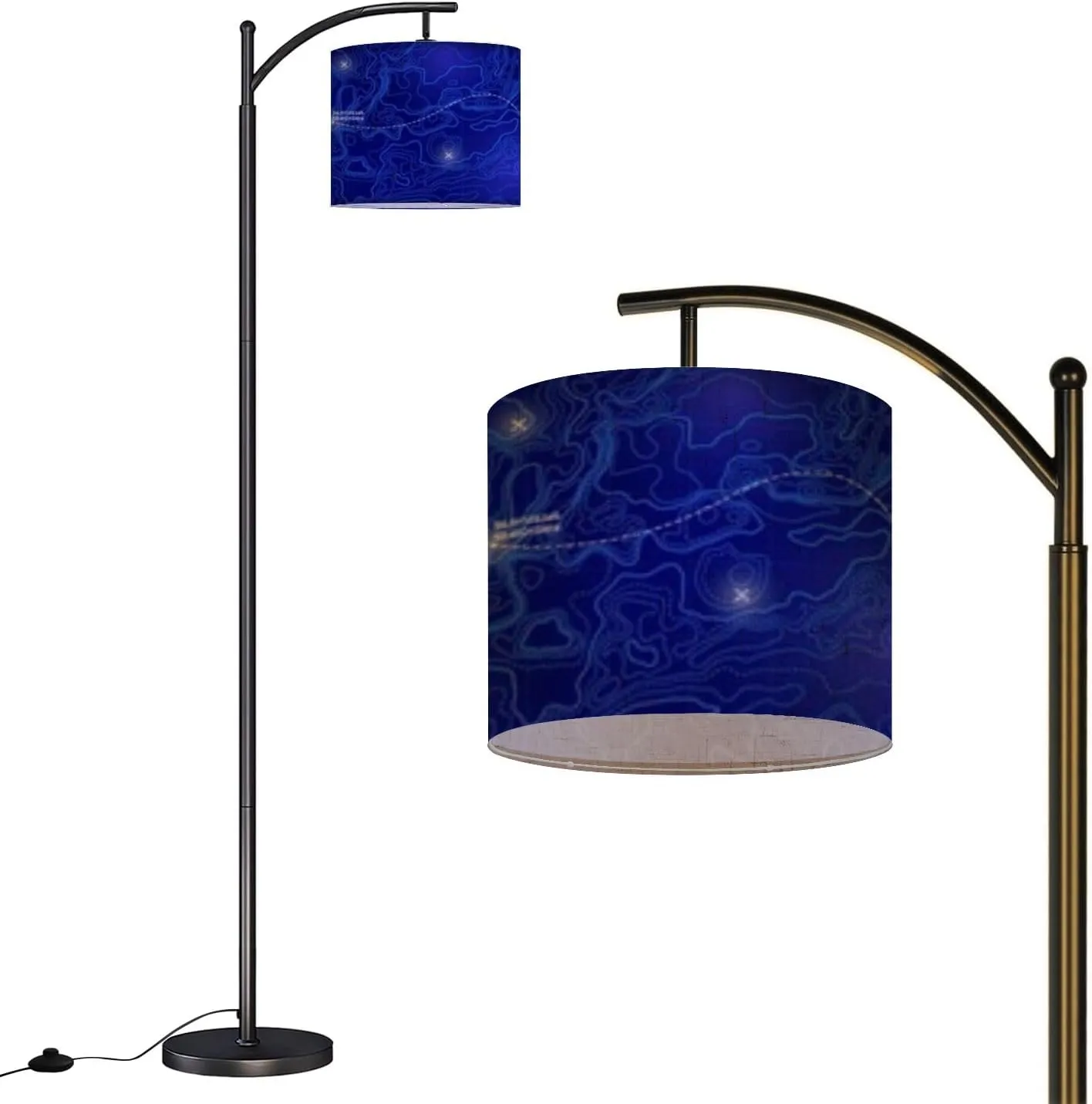 Arc Floor Lamps Ocean Topographic line map Curvy Wave isolines Sea Depth Topographic Modern LED Adjustable Lampshade Standing Light for Living Room Reading Bedroom Office