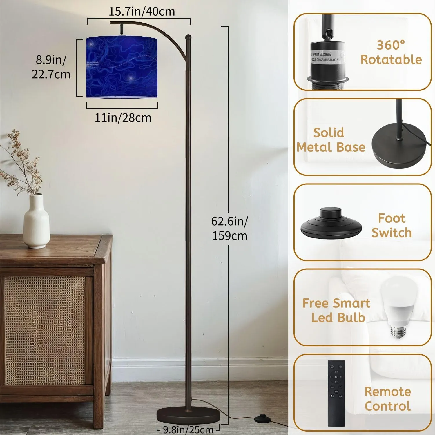 Arc Floor Lamps Ocean Topographic line map Curvy Wave isolines Sea Depth Topographic Modern LED Adjustable Lampshade Standing Light for Living Room Reading Bedroom Office