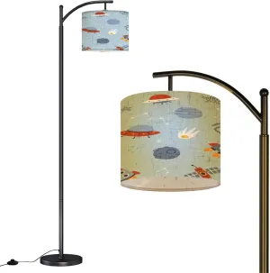 Arc Floor Lamps Scandinavian Pattern Space Adventure Cute Cosmic Seamless Print for Modern LED Adjustable Lampshade Standing Light for Living Room Reading Bedroom Office