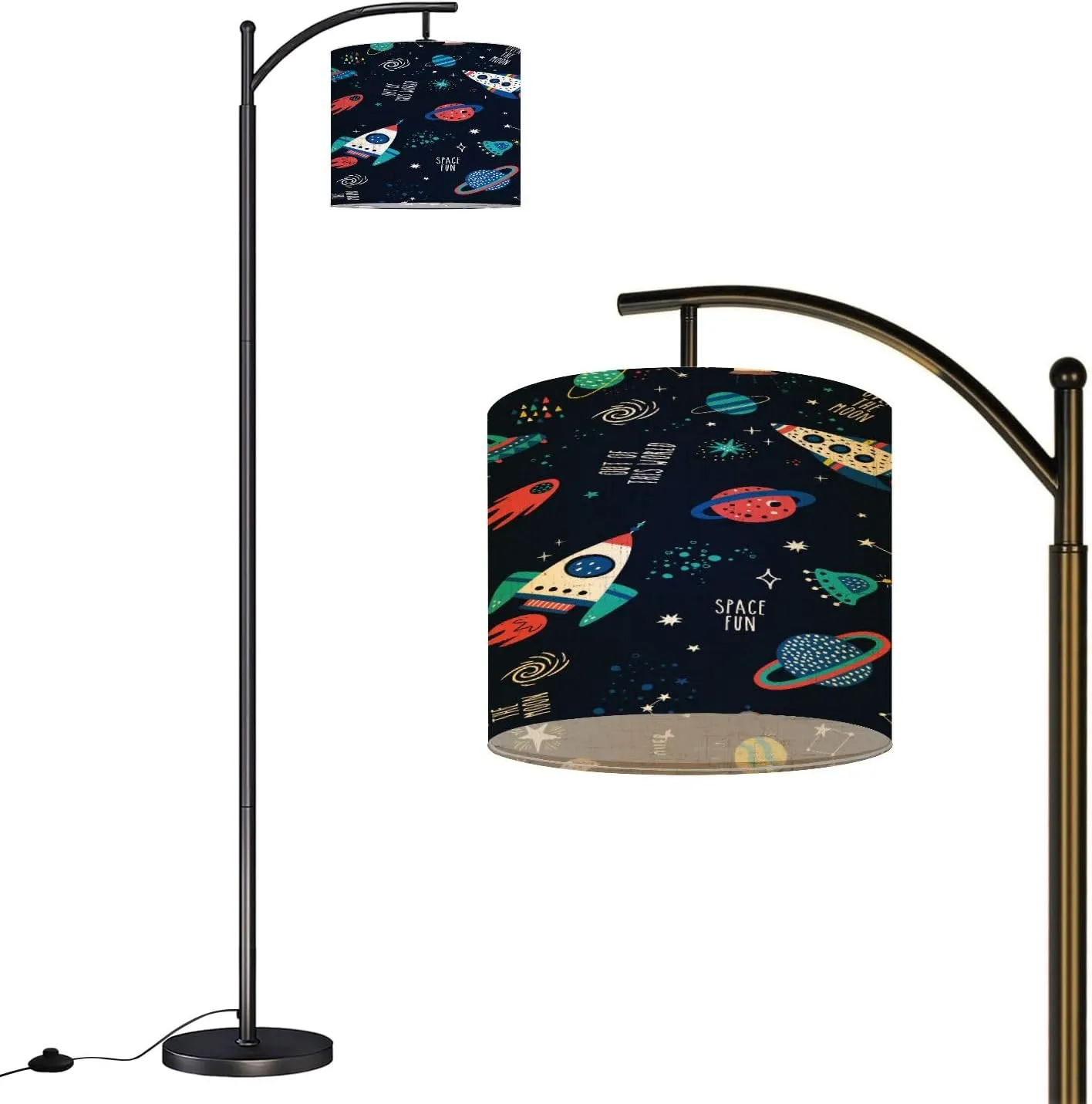 Arc Floor Lamps Seamless Childish Pattern Space Elements Star Creative Nursery for Modern LED Adjustable Lampshade Standing Light for Living Room Reading Bedroom Office