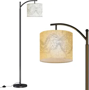 Arc Floor Lamps Topographic map Geographic line map Elevation assignments Contour Modern LED Adjustable Lampshade Standing Light for Living Room Reading Bedroom Office