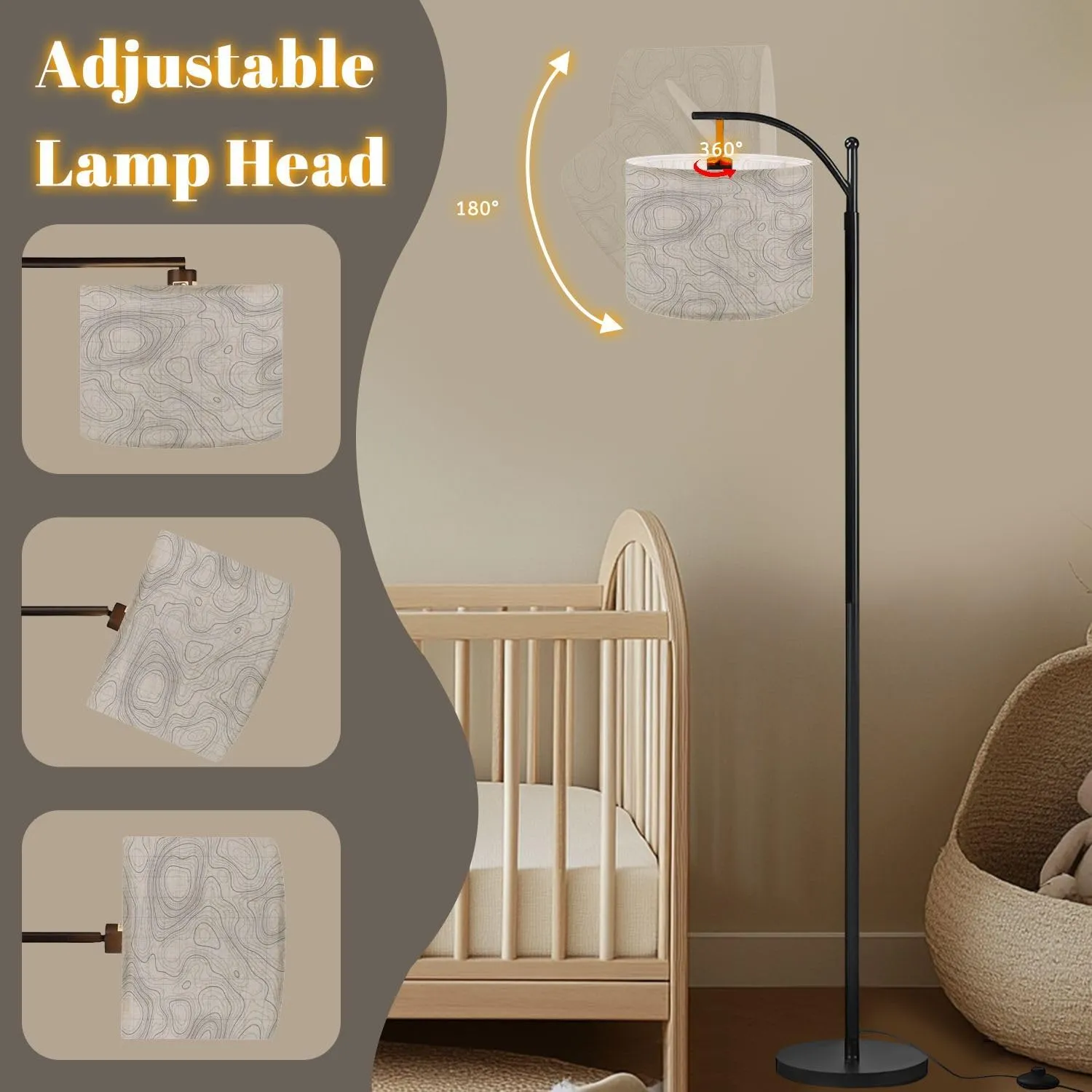 Arc Floor Lamps Topographic map Linear map Modern LED Adjustable Lampshade Standing Light for Living Room Reading Bedroom Office