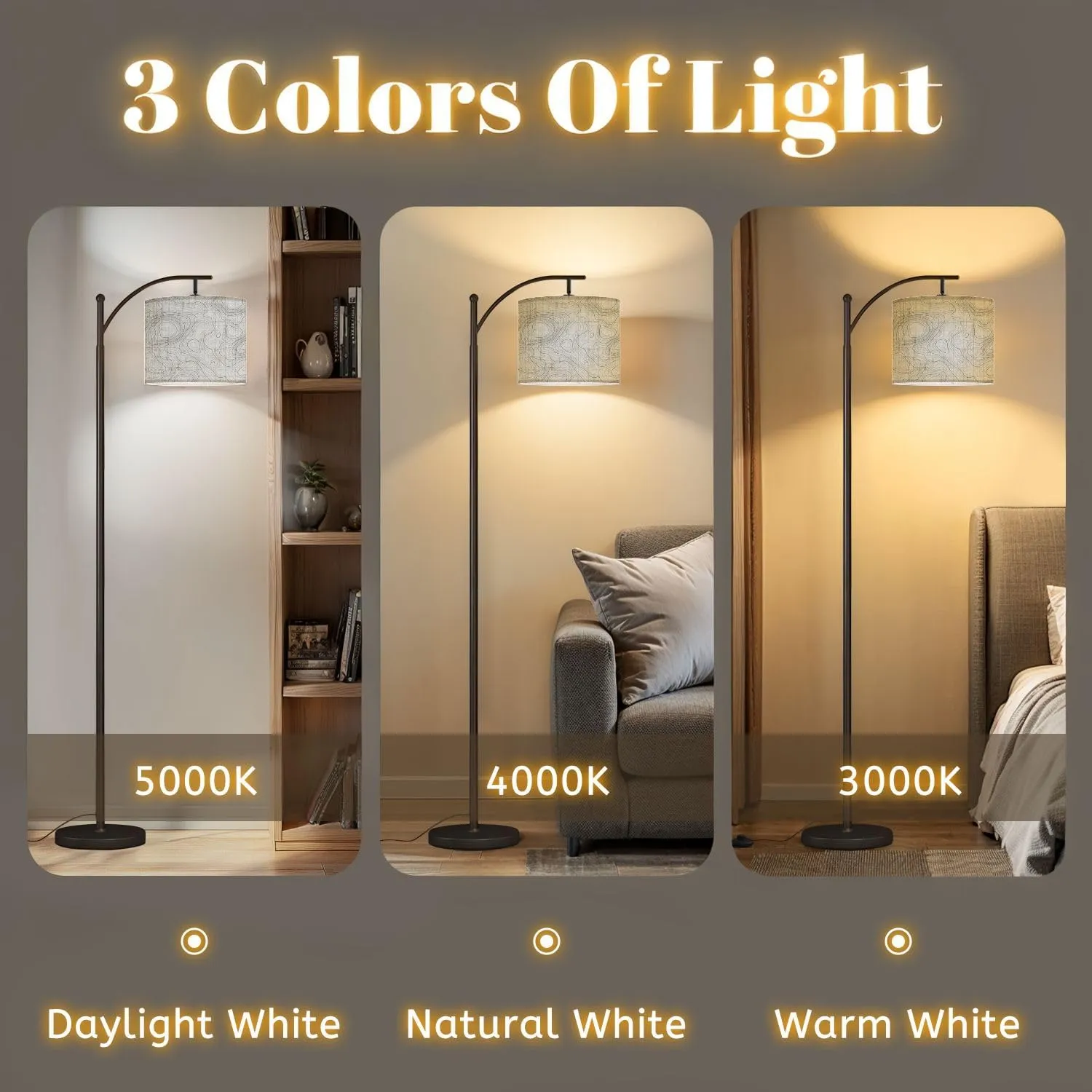 Arc Floor Lamps Topographic map Linear map Modern LED Adjustable Lampshade Standing Light for Living Room Reading Bedroom Office