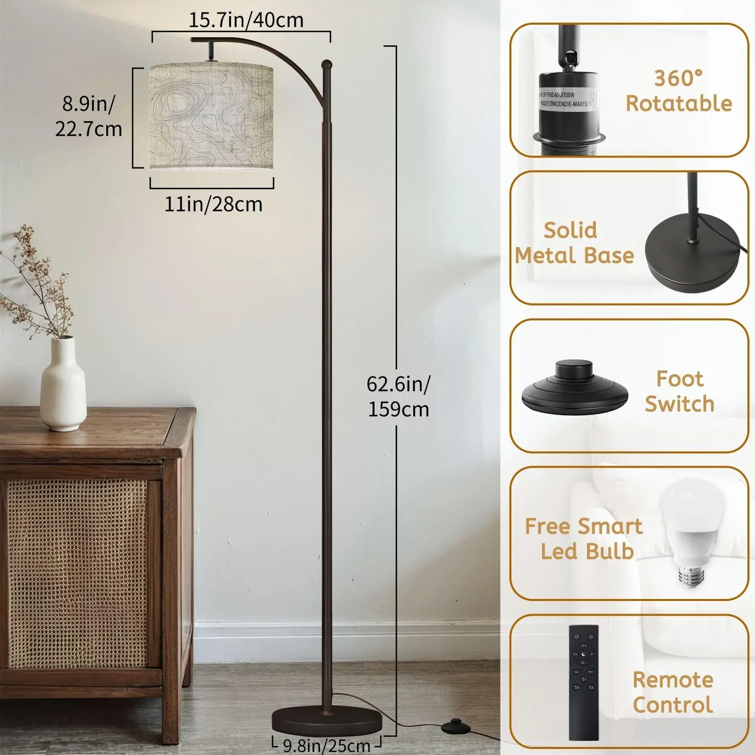 Arc Floor Lamps Topographic map Linear map Modern LED Adjustable Lampshade Standing Light for Living Room Reading Bedroom Office