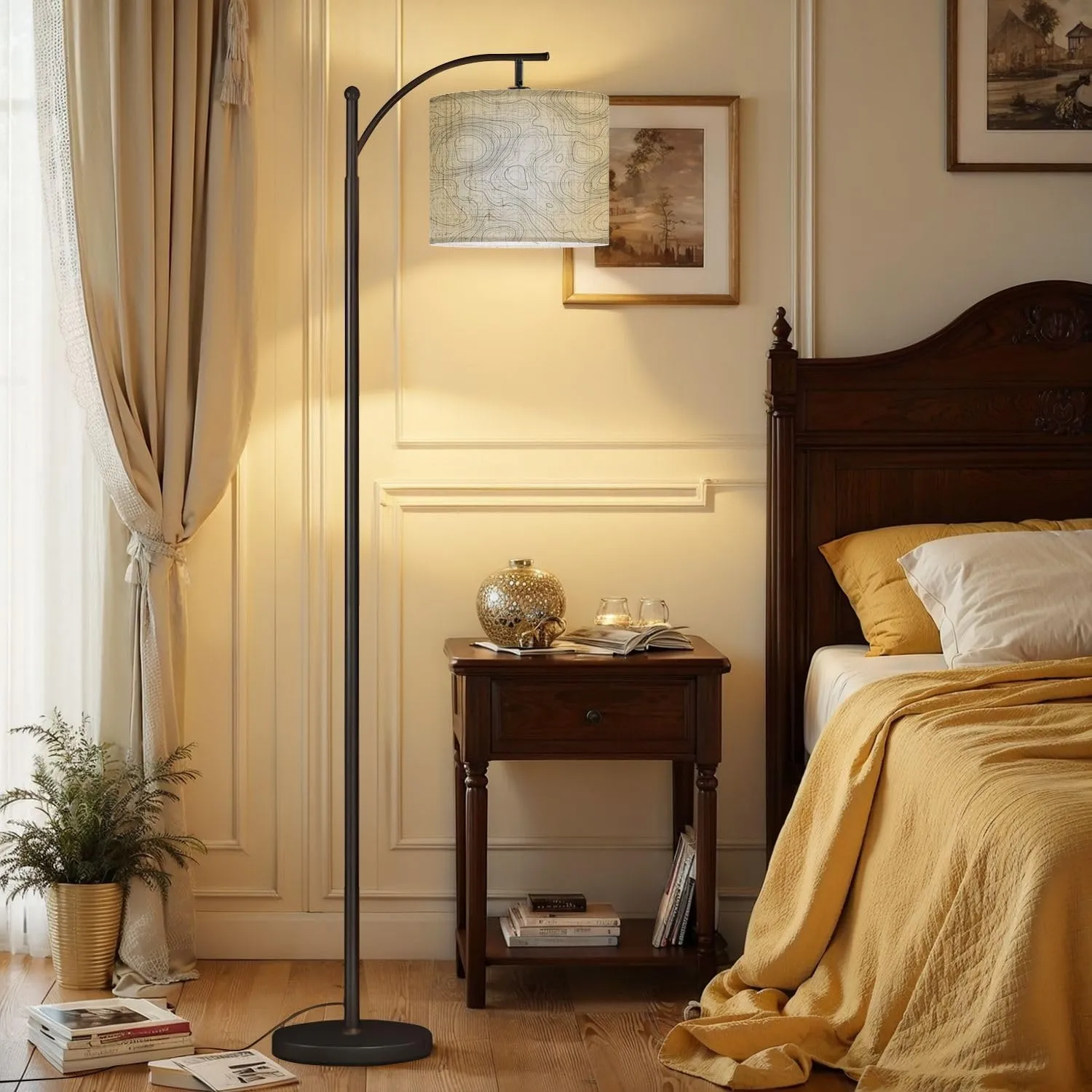 Arc Floor Lamps Topographic map Linear map Modern LED Adjustable Lampshade Standing Light for Living Room Reading Bedroom Office