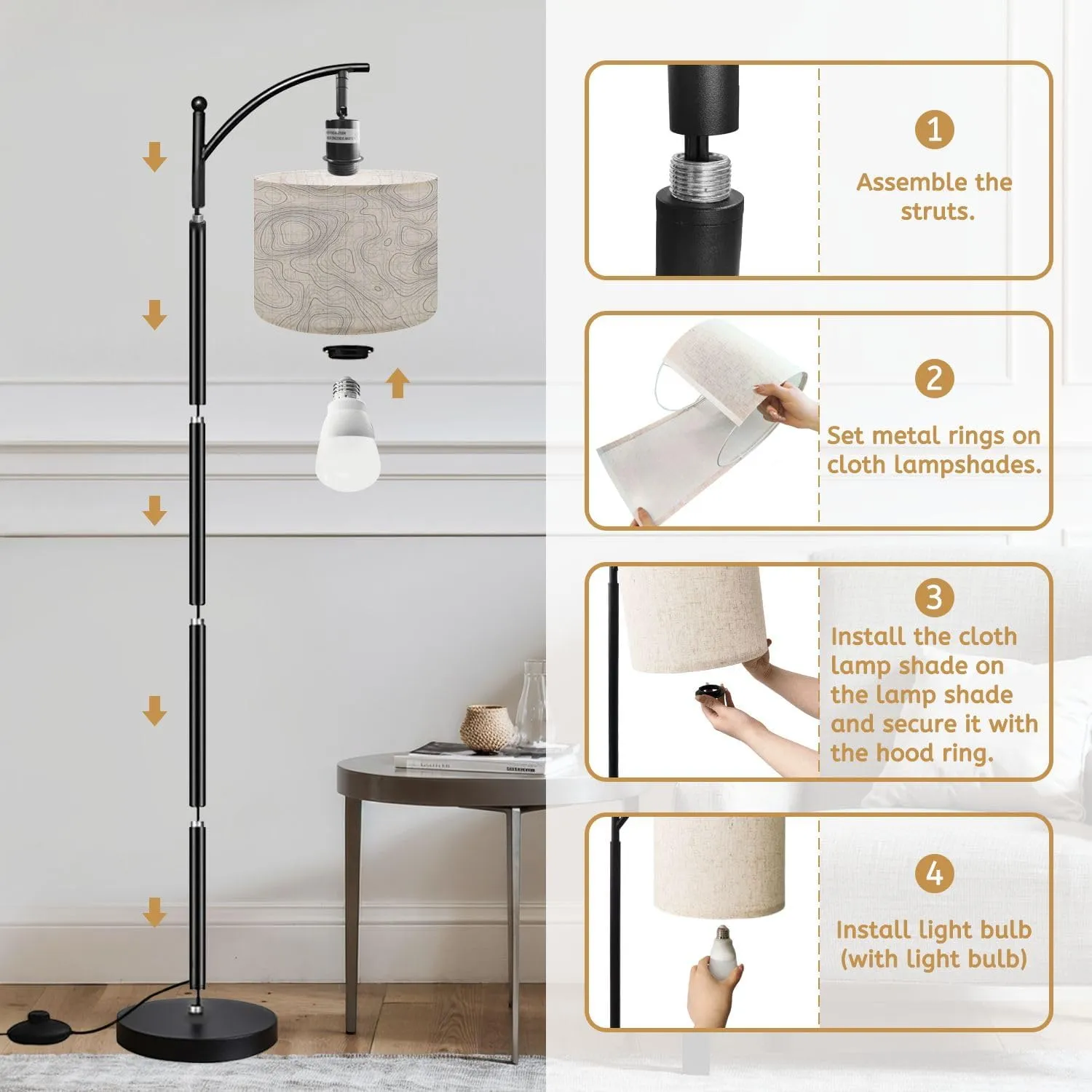 Arc Floor Lamps Topographic map Linear map Modern LED Adjustable Lampshade Standing Light for Living Room Reading Bedroom Office