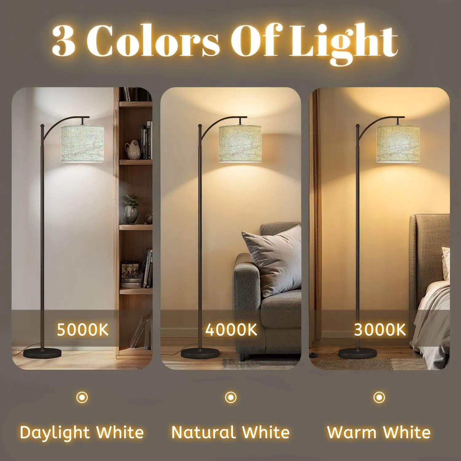 Arc Floor Lamps Topographic map Modern LED Adjustable Lampshade Standing Light for Living Room Reading Bedroom Office
