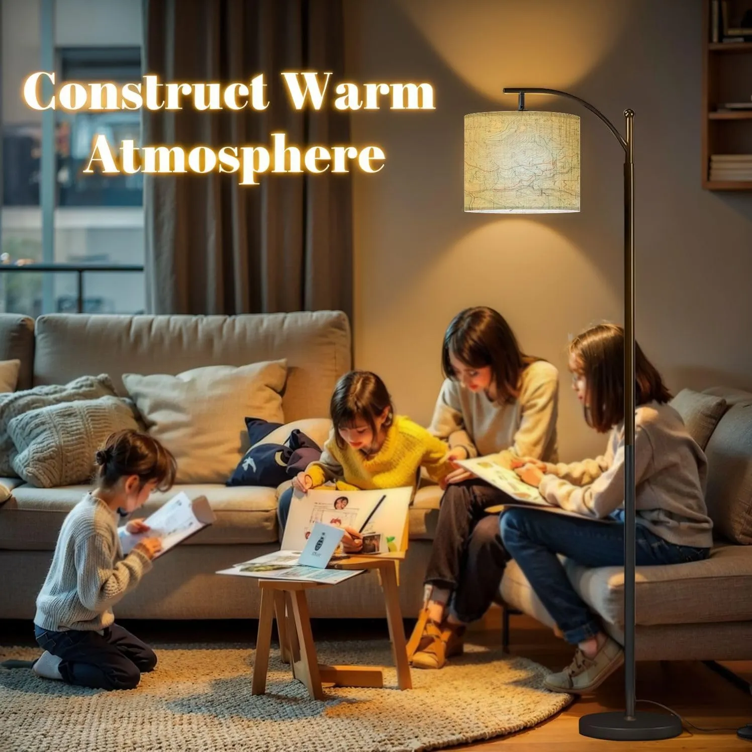Arc Floor Lamps Topographic map Modern LED Adjustable Lampshade Standing Light for Living Room Reading Bedroom Office