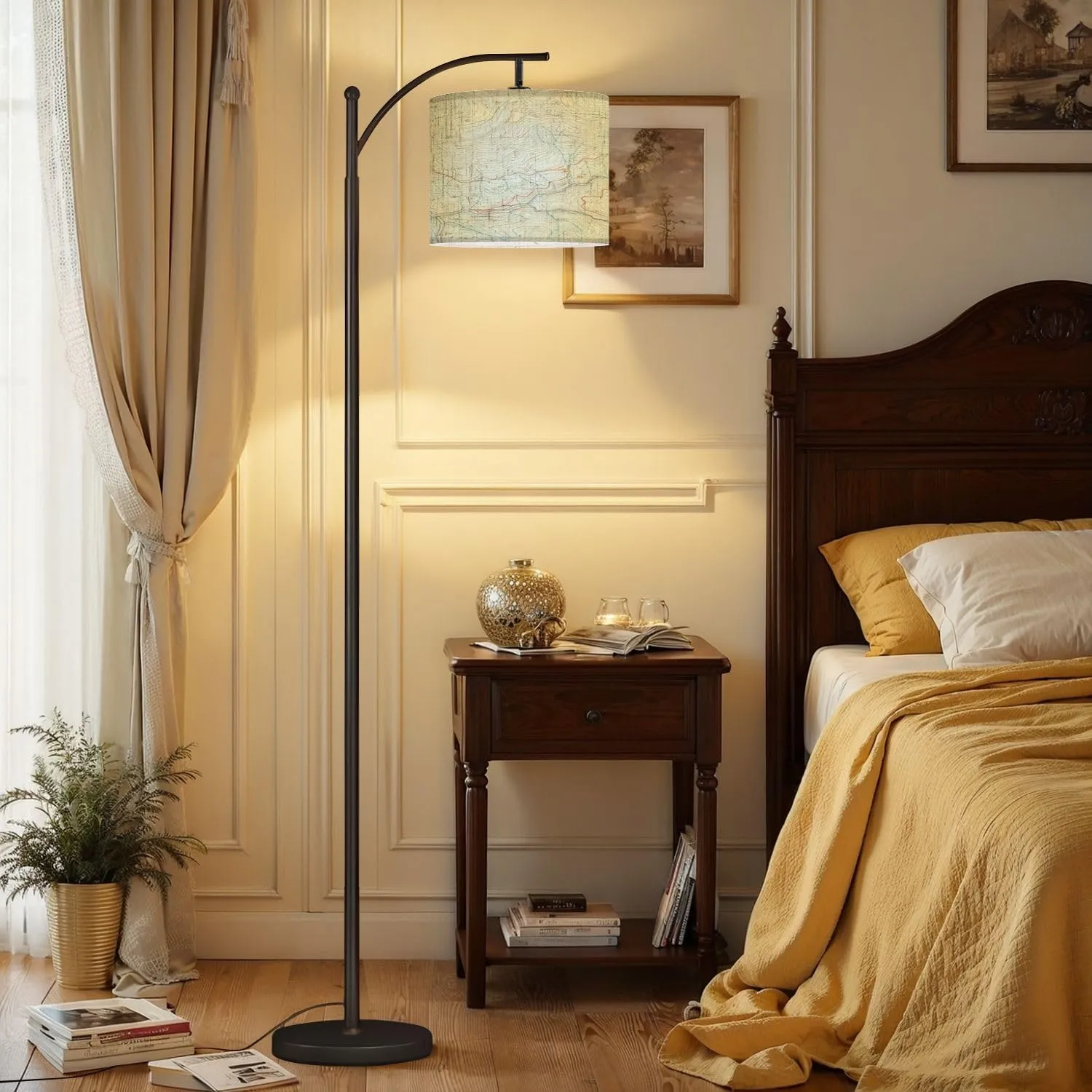 Arc Floor Lamps Topographic map Modern LED Adjustable Lampshade Standing Light for Living Room Reading Bedroom Office