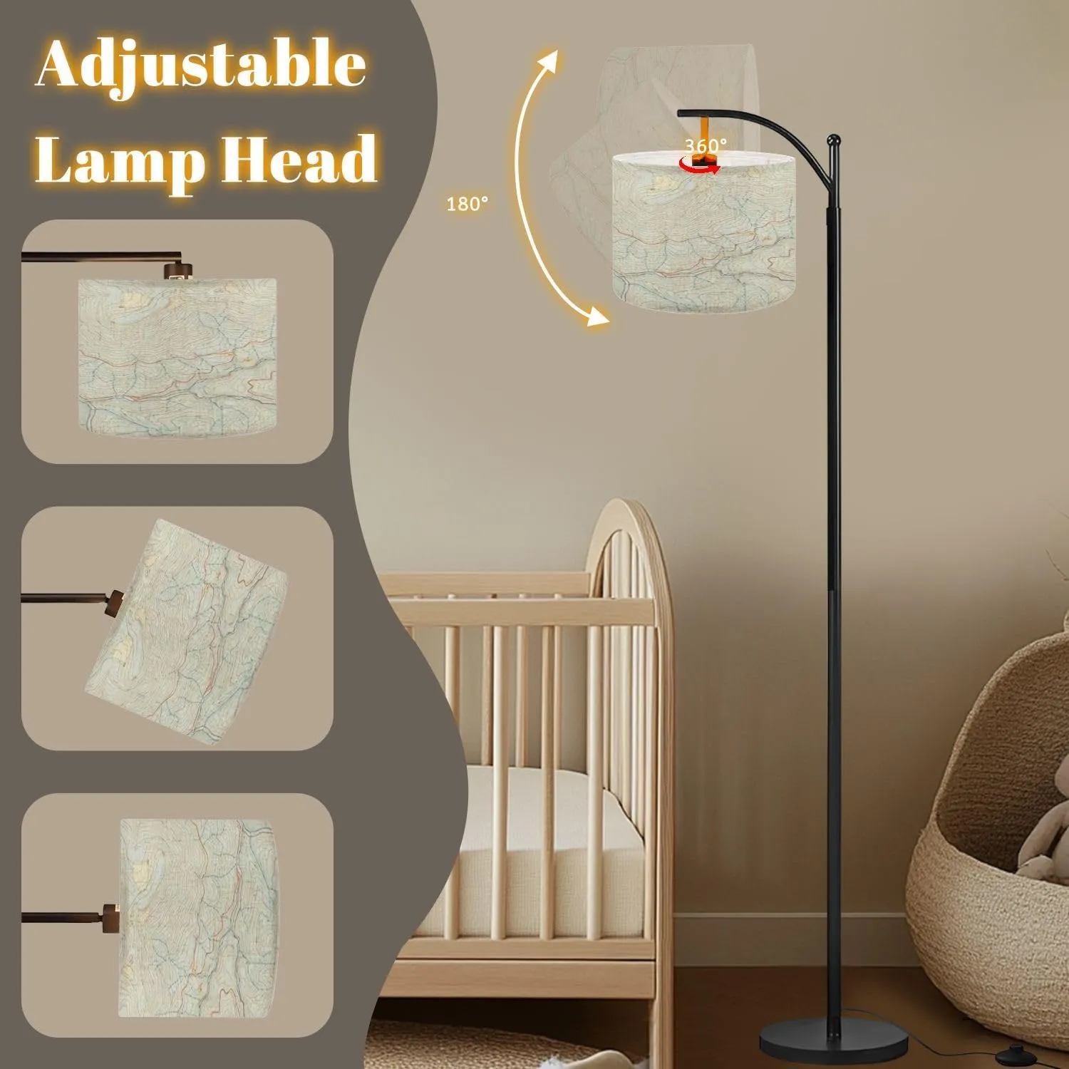 Arc Floor Lamps Topographic map Modern LED Adjustable Lampshade Standing Light for Living Room Reading Bedroom Office