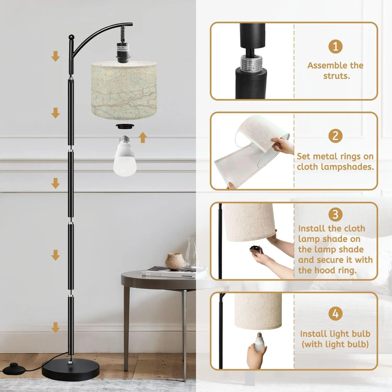 Arc Floor Lamps Topographic map Modern LED Adjustable Lampshade Standing Light for Living Room Reading Bedroom Office