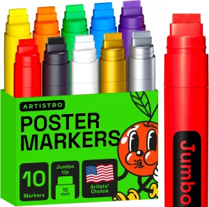 ARTISTRO 10 Poster Markers Jumbo Set Acrylic Markers with 15mm Wide Jumbo Tip for Murals Tagging Posters - Large for Rock Wood Plastic Leather Metal Fabric Ceramic