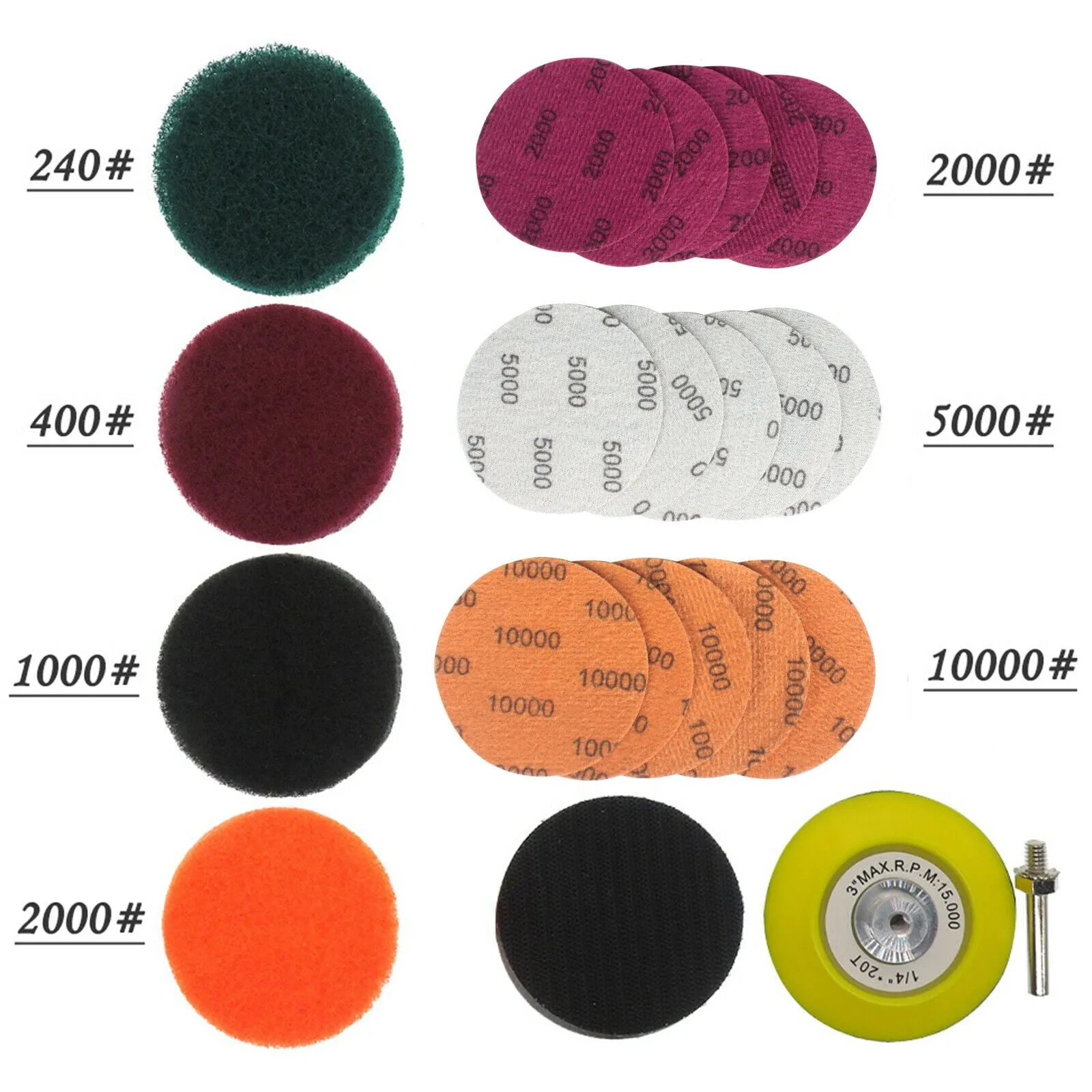 ASKITO 21pcs Pro Car Headlight Lens Restoration Repair Kit 3" Polishing Cleaner Cleaning Tool