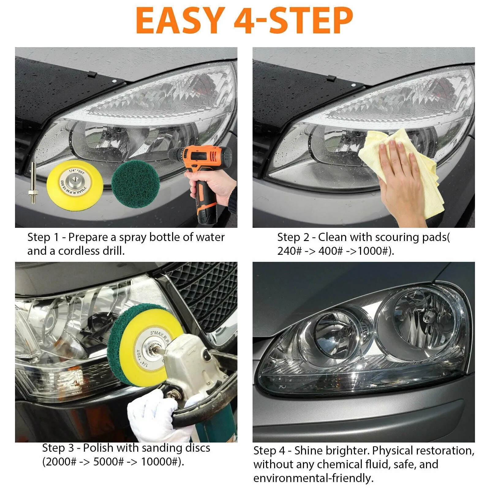 ASKITO 21pcs Pro Car Headlight Lens Restoration Repair Kit 3" Polishing Cleaner Cleaning Tool