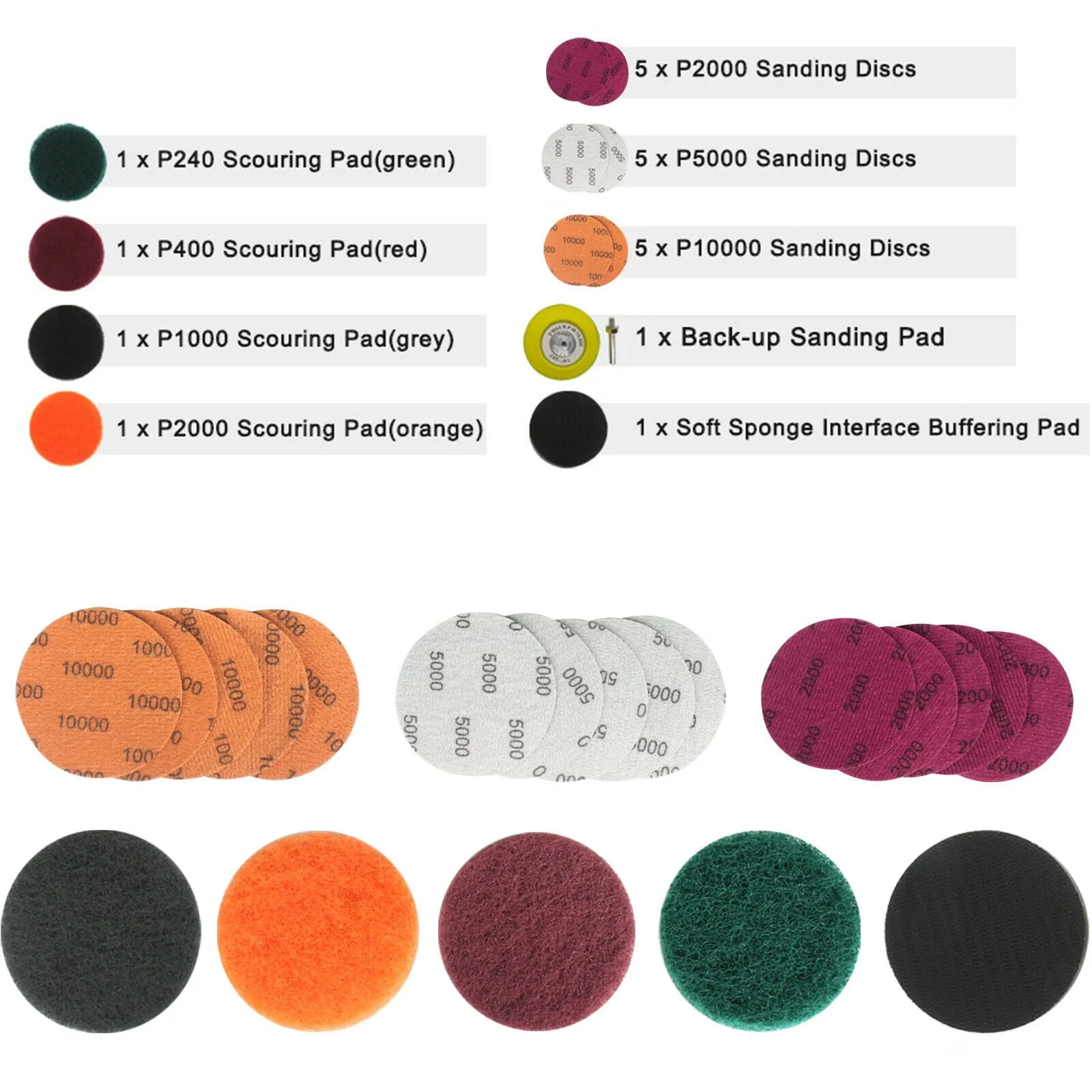 ASKITO 21pcs Pro Car Headlight Lens Restoration Repair Kit 3" Polishing Cleaner Cleaning Tool