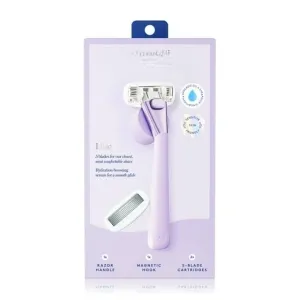 Athe~na Club 5-Blade Women's Razor Kit - 1 Handle, 2 Blade Refills, Magnetic Hook - (Lilac)