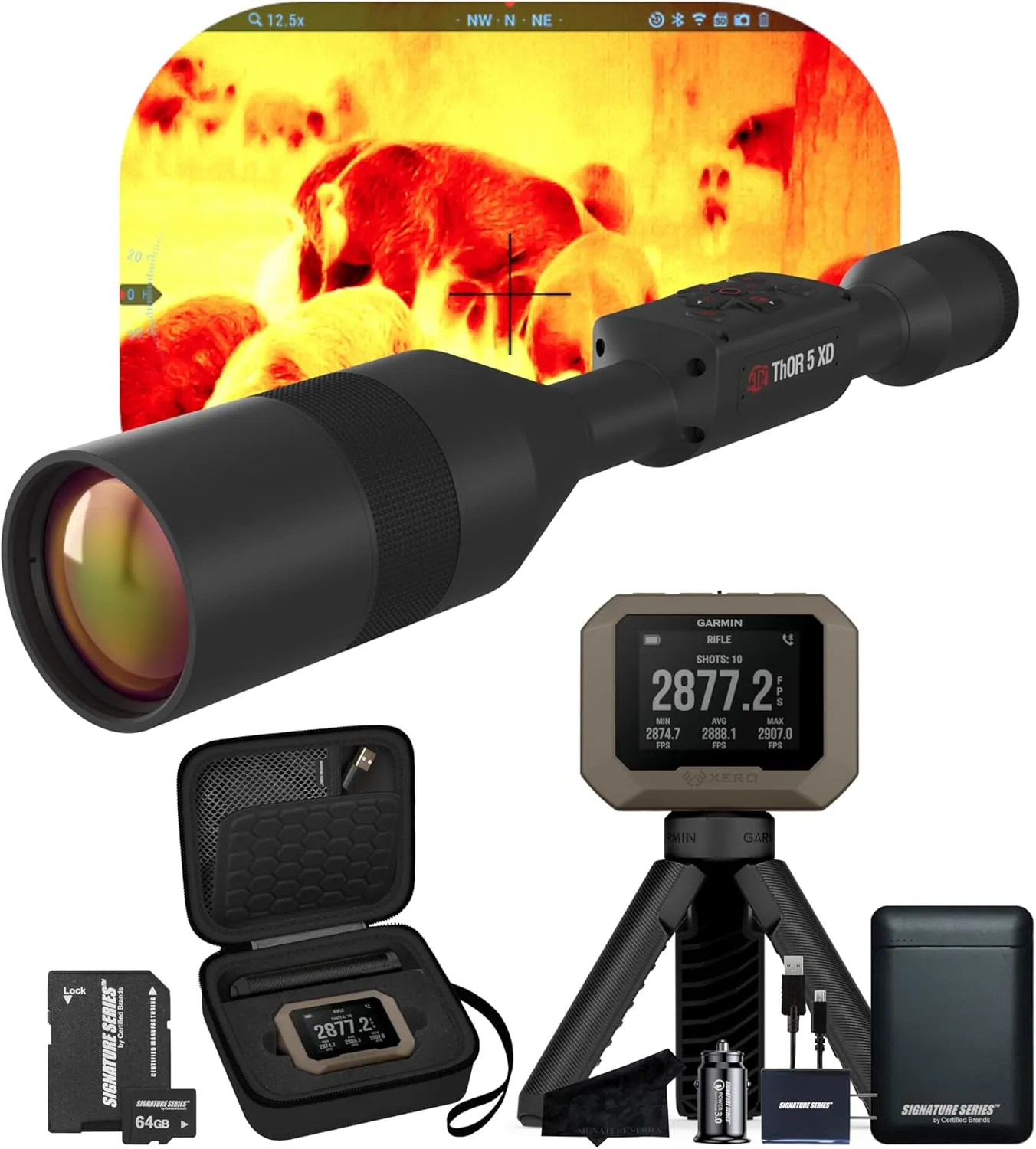 ATN Thor 5 XD 1280 Thermal Scope, 1280x1024 Resolution, 12 Micron Sensor | Magnification | HD Video, Wi-Fi, Smooth Zoom | with Garmin Xero C1 Pro Chronograph | Exclusive Signature Series Kit