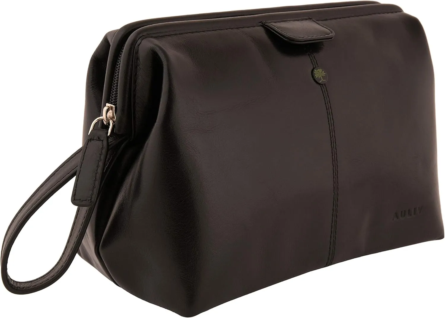 AULIV Toiletry Bag Hanging, Travel Organizer, Shower Dopp kit, for Men and Women in Full Grain Leather, from (Black)