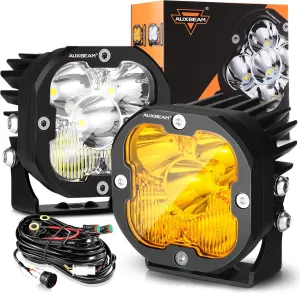Auxbeam 3 inch Led Pods Amber Fog White Off Road Driving Light XP-Ultra Series Spot Flood Combo Offroad LED Cube Lights 80W Auxiliary Ditch Light for Jeep ATV Wrangler Ford Truck Pickup, Pair