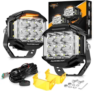 Auxbeam V-MAX Series 5 in LED Light Pods, 168W Offroad Side Shooter Round Driving Lights Pod with 3 Modes Amber DRL, 270° Wide Range Universal Auxiliary Light with Covers for Truck Jeep SUV ATV UTV