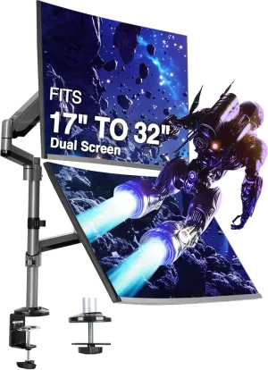 AVLT Dual 13"-32" Stacked Monitor Arm Desk Mount fits Two Flat/Curved Monitor Full Motion Height Swivel Tilt Rotation Adjustable Monitor Arm - Extra Tall/VESA/C-Clamp/Grommet