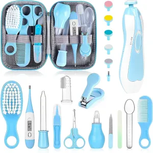 Baby Grooming Kit, Infant Safety Care Set with Hair Brush Comb Nail Clipper Nasal Aspirator,Baby Essentials Kit for Newborn Girls Boys (Blue-20 in 1)