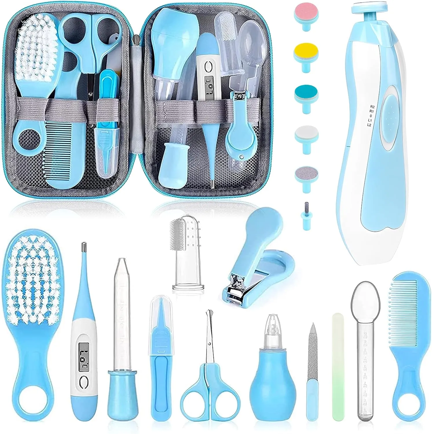 Baby Grooming Kit, Infant Safety Care Set with Hair Brush Comb Nail Clipper Nasal Aspirator,Baby Essentials Kit for Newborn Girls Boys (Blue-20 in 1)