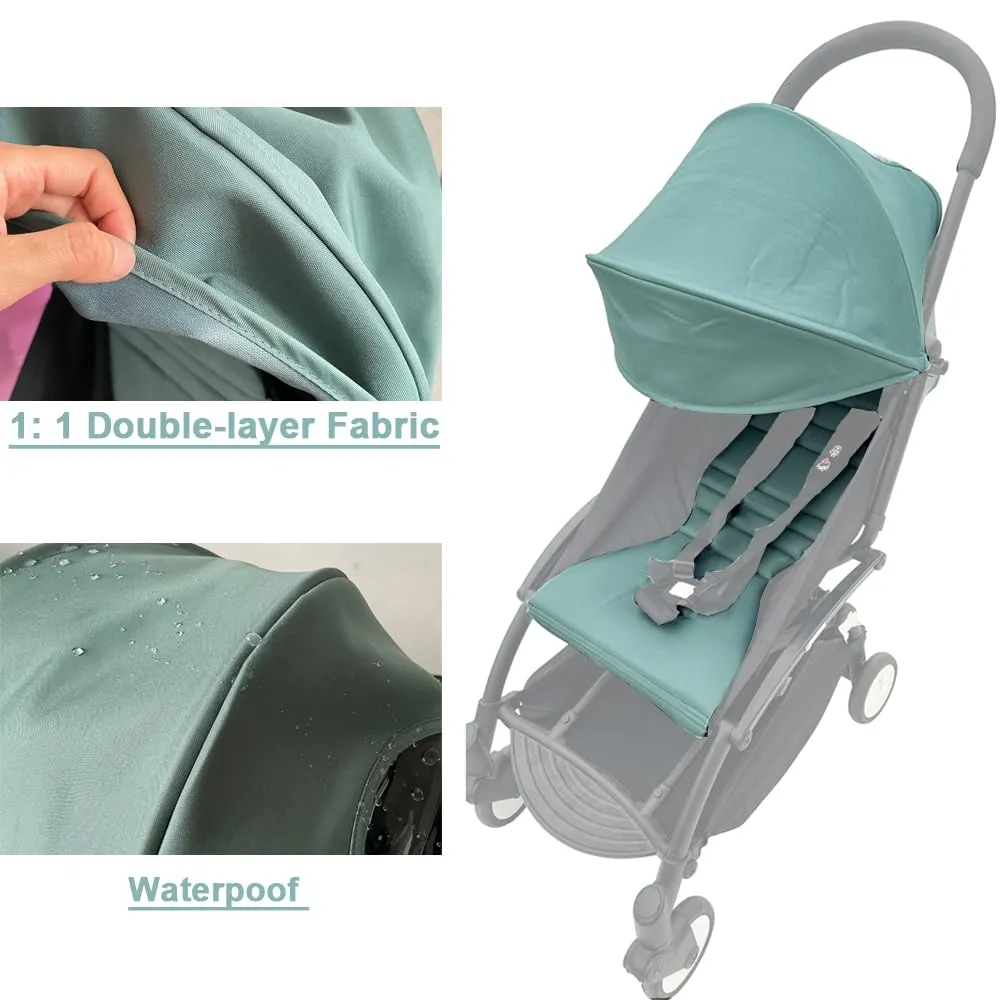 Baby Stroller Seat Cushion and Canopy Compatible with Babyzen YOYO 2 and YOYO , Pushchair Accessories Replacement Kit, Waterproof Double-Layer Fabric (Aqua Blue)