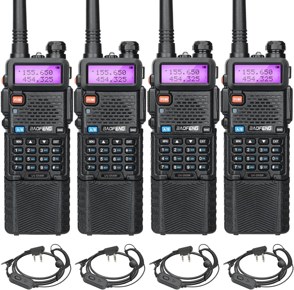 BAOFENG UV-5R 8W Ham Radio Handheld Long Range Dual Band High Power UV5R Walkie Talkies 3800mAh Battery Two Way Radio Full Kit Walkie Talkie, 4 Pack