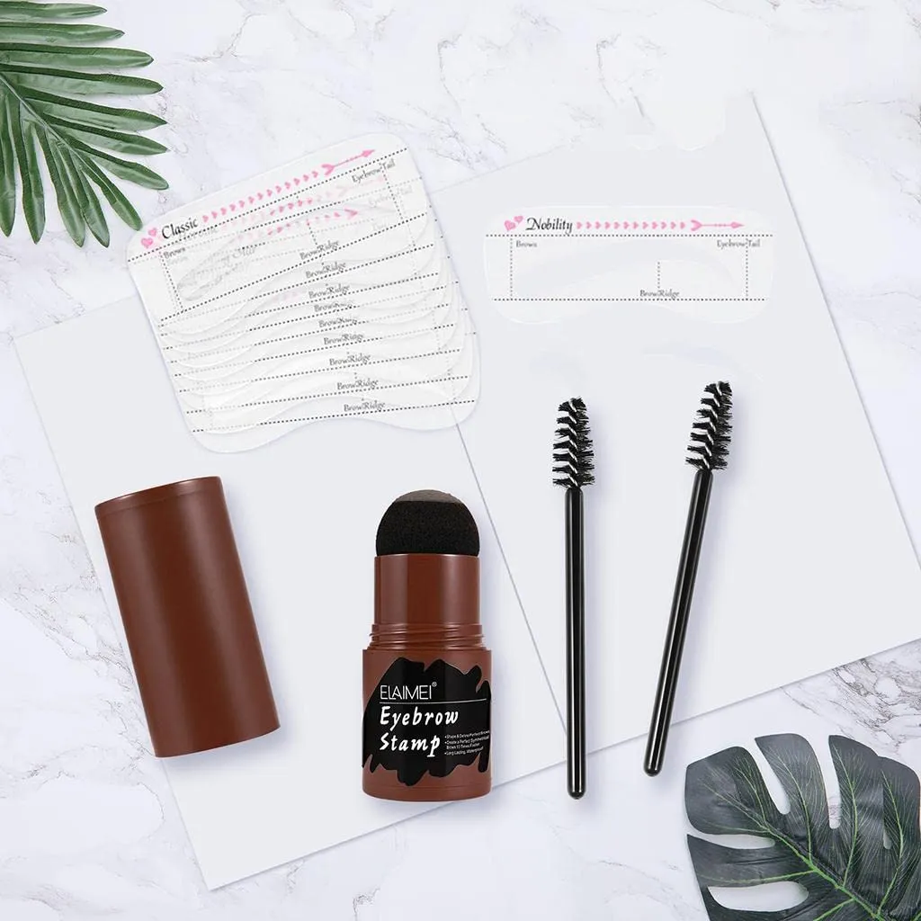 barenx Eyebrow Stamp Shaping Kit 2Pcs Eyebrow Brushes Reusable Eyebrow Stencils Eyebrow Powder Stamp One Step Eyebrow Definer Tools for Hairline Trimming - Dark Gray