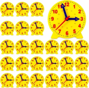 Batiyeer 24 Pcs Teaching Clock Kit for Kids to Tell Time Teaching Mini Geared Clock for Kids Basic Math Development Teacher and Classroom Supplies, 4 Inch(Yellow)