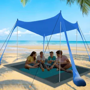 Beach Canopy, Beach Tent Sun Shelter with Beach Blanket, Beach Shade 11x11 FT with UPF 50  UV Protection, Beach Sun Shade for Beach, Camping, Backyard and Picnics