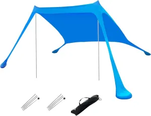 Beach Canopy Tent, Foldable Beach Tent Sun Shelter with 4 Sandbag, 2 Pole & Storage Bag, Portable Outdoor Sun Shade Tents for Camping, Backyard, Picnics, Backyard & Fishing, Blue (1.5M)