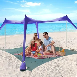 Beach Tent - 10 x 10 FT Beach Canopy, Portable Beach Tent Sun Shelter UPF50 with 4 Sandbags, Stability Poles, Ground Pegs and Anti-Wind Ropes, Outdoor Beach Shade Canopy for Beach Camping Picnics