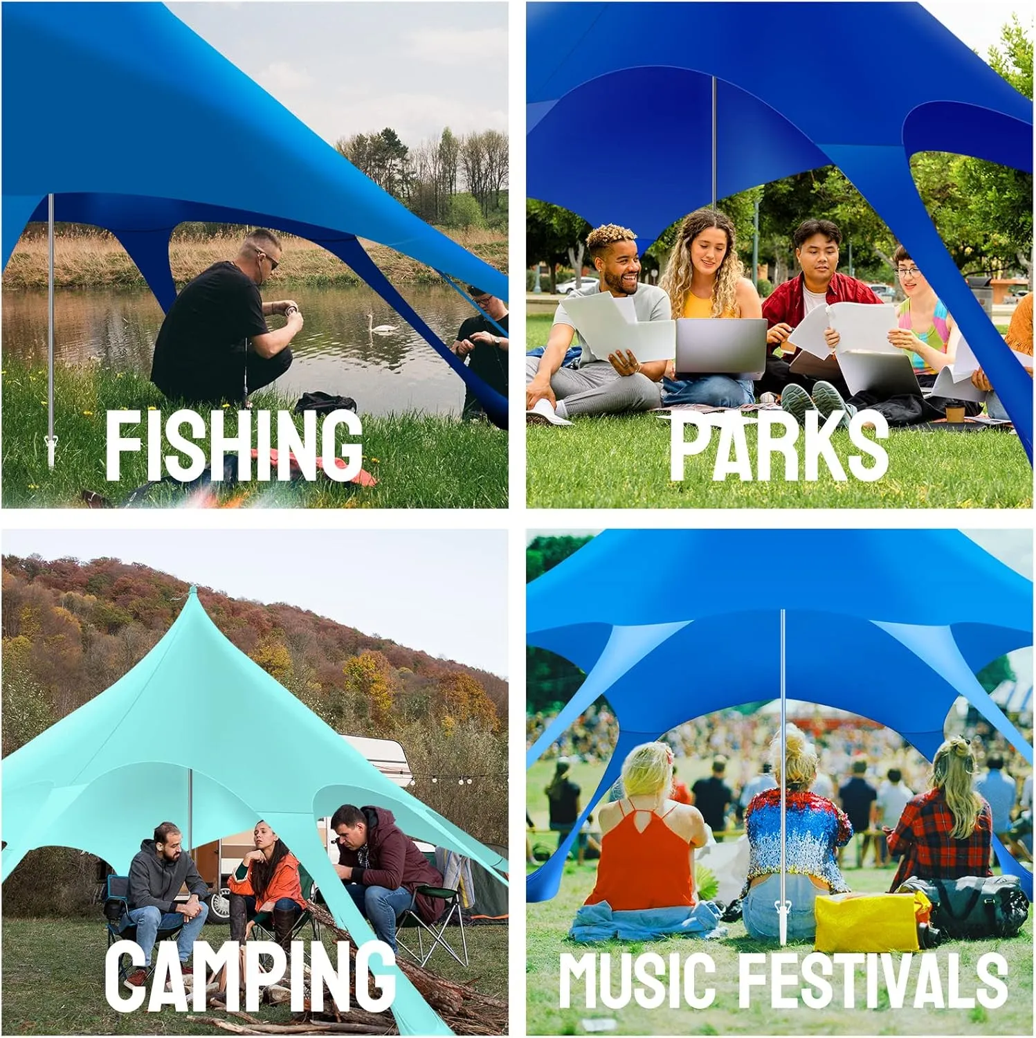 Beach Tent Canopy Pop Up Shade Sun Shelter 10x10ft Portable Family Sunshade UPF50  with 8 Sandbags-2 Sand Shovel-Easy Foldable Pole-Pole Anchor-Ground Pegs-Carrying Bag for Outdoor Camping
